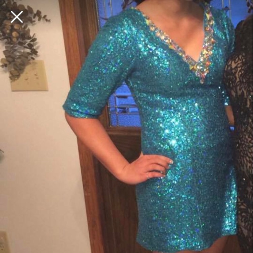 blue sequins formal dress